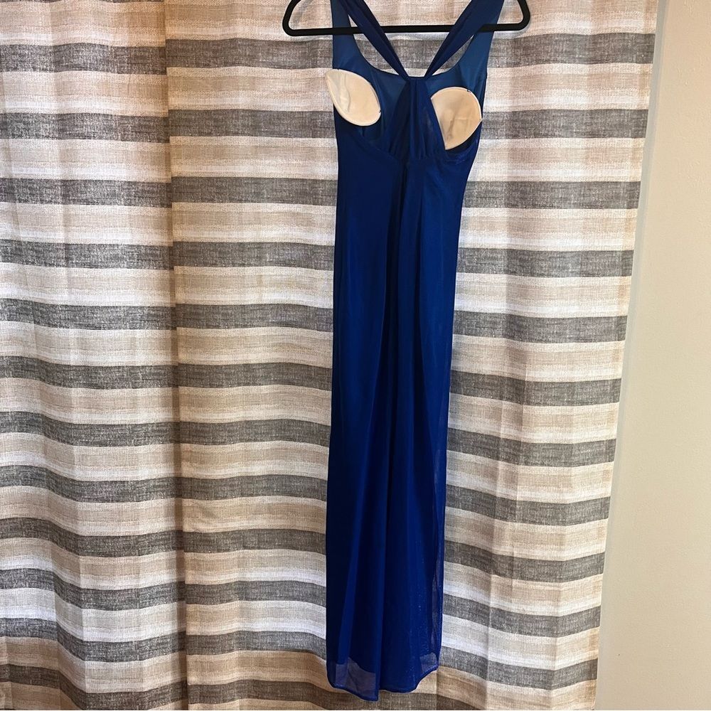 Jessica McClintock‎ Gunn Sax Blue Shimmer Maxi Dress Size 3/4 View 2